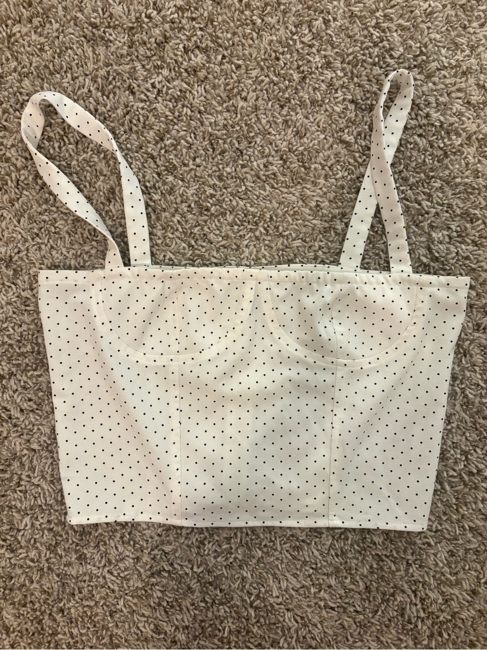 DANIELLE BERNSTEIN White with Black Polka Dot Bustier Crop Top